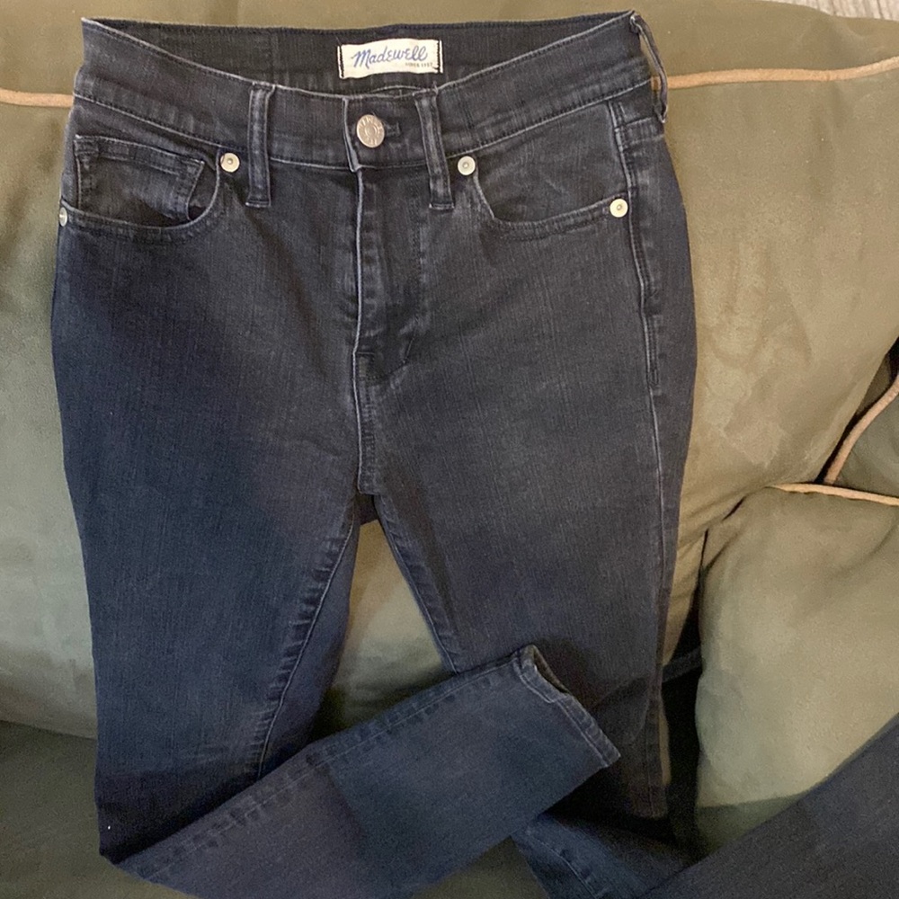 Black denim high riser, skinny jeans, size 24